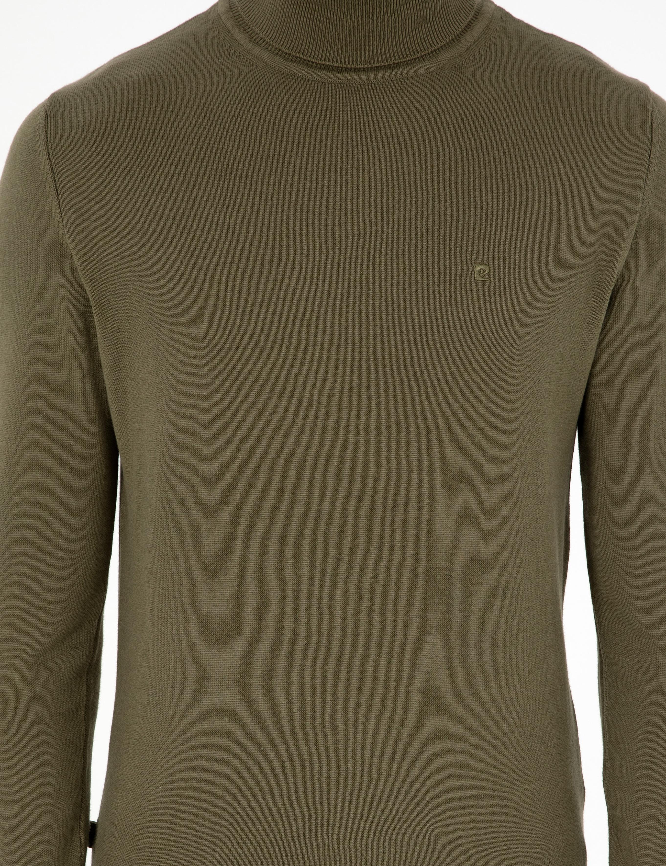 Koyu Haki Slim Fit Balıkçı Yaka Basic Triko Kazak