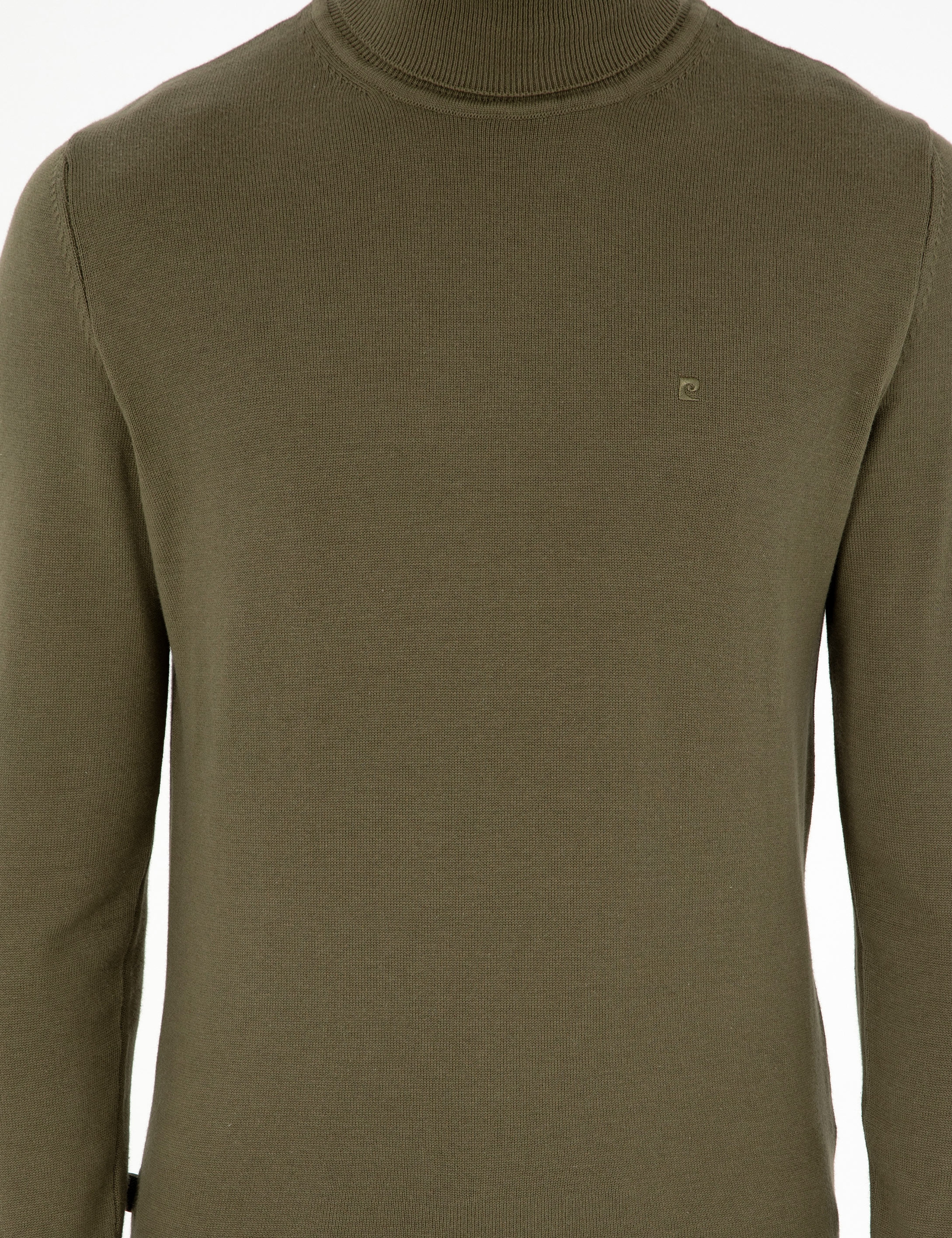 Koyu Haki Slim Fit Balıkçı Yaka Basic Triko Kazak