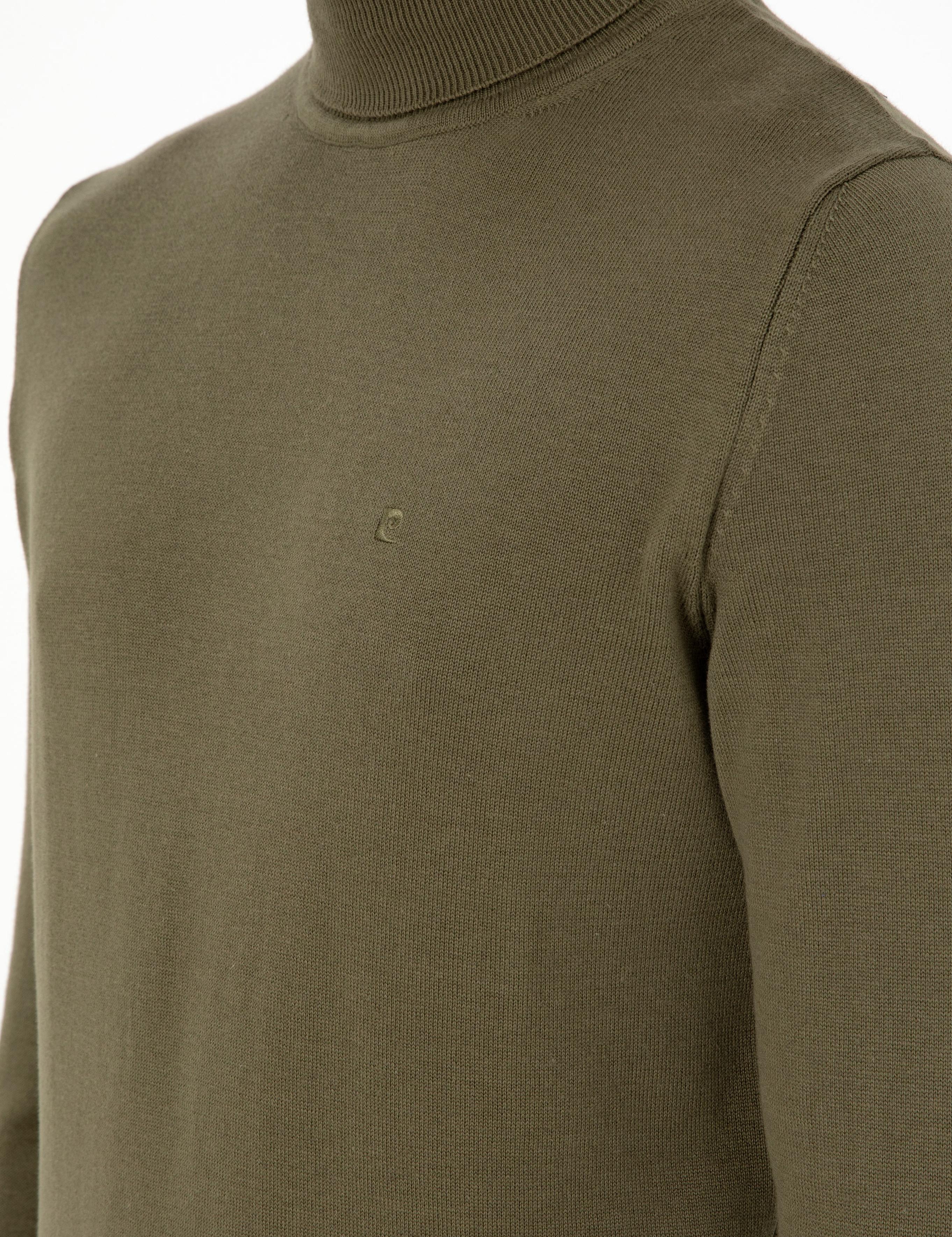 Koyu Haki Slim Fit Balıkçı Yaka Basic Triko Kazak