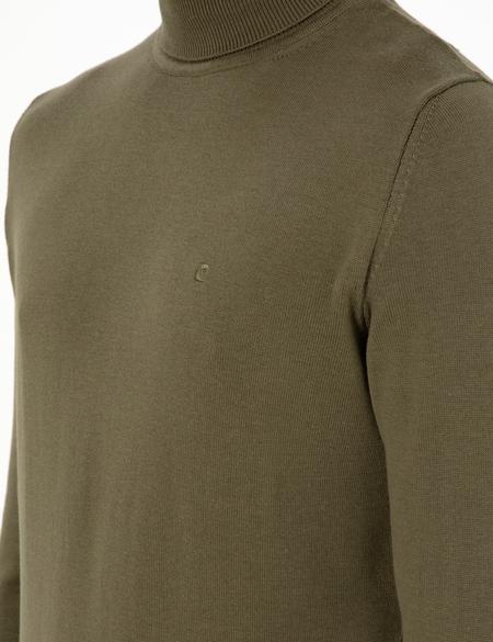 Koyu Haki Slim Fit Balıkçı Yaka Basic Triko Kazak - 50296582037