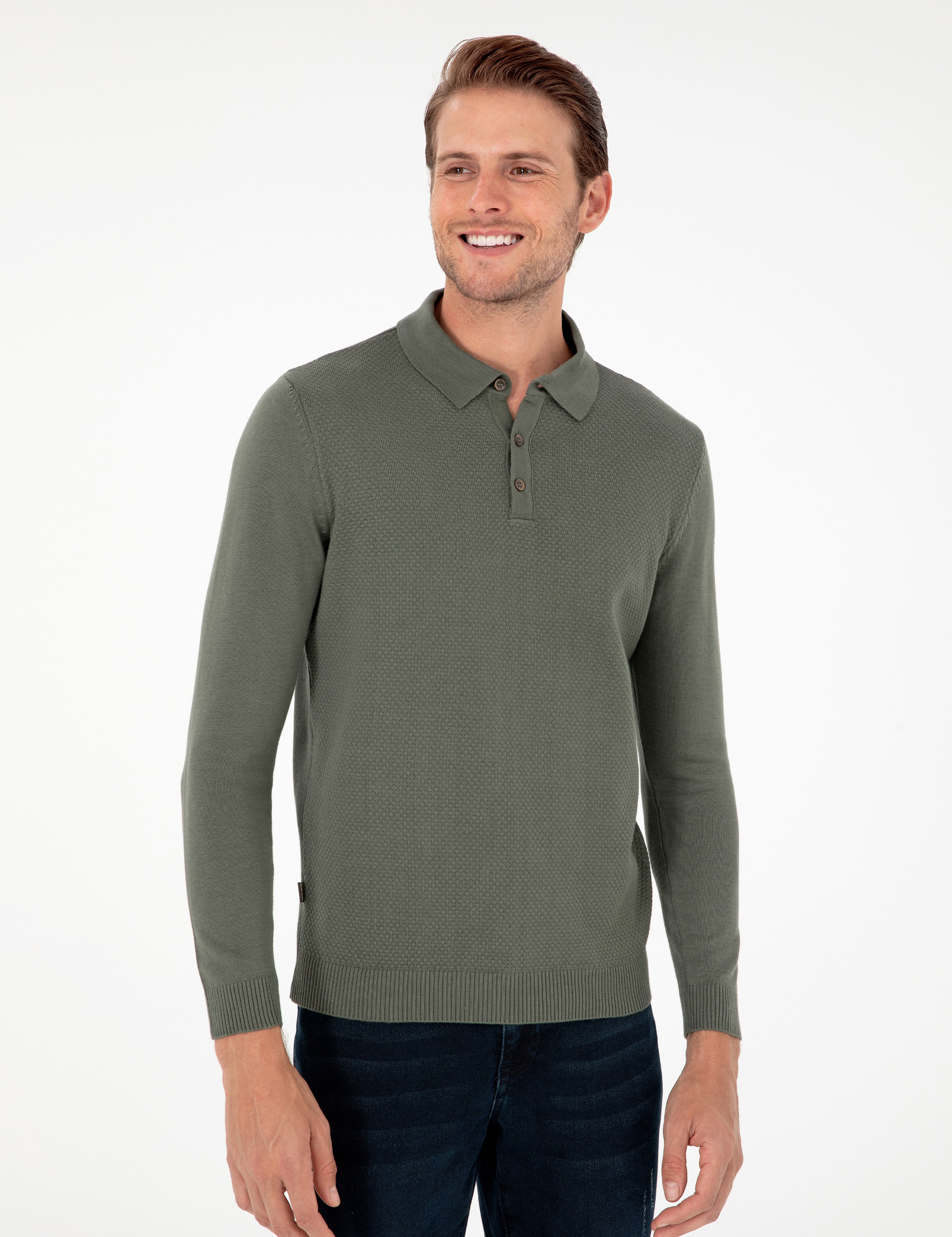 Duman Slim Fit Düğmeli Polo Yaka Triko Kazak - Image 3