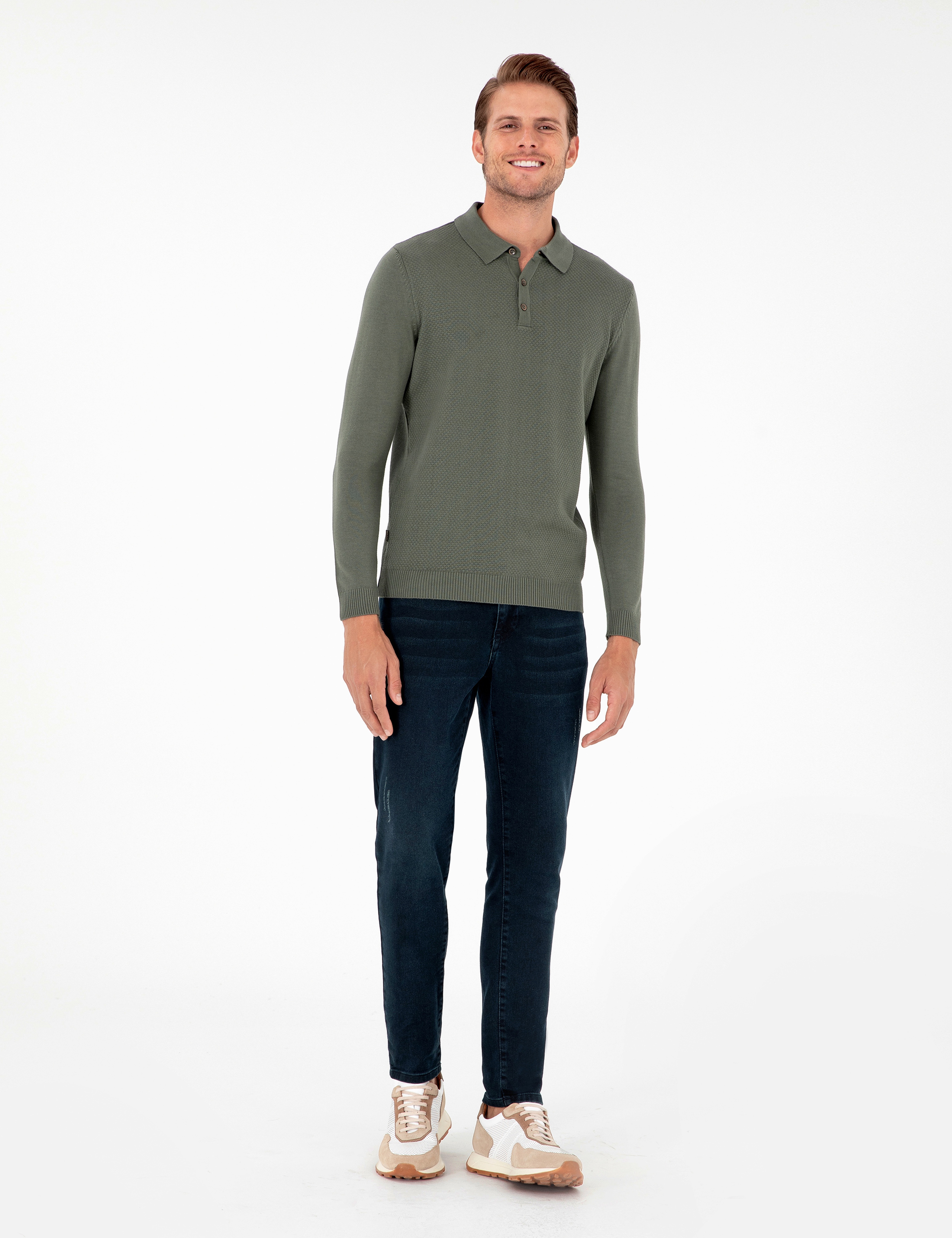 Duman Slim Fit Düğmeli Polo Yaka Triko Kazak - Image 4