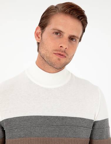 Vizon Melanj Slim Fit Yarım Balıkçı Yaka Triko Kazak