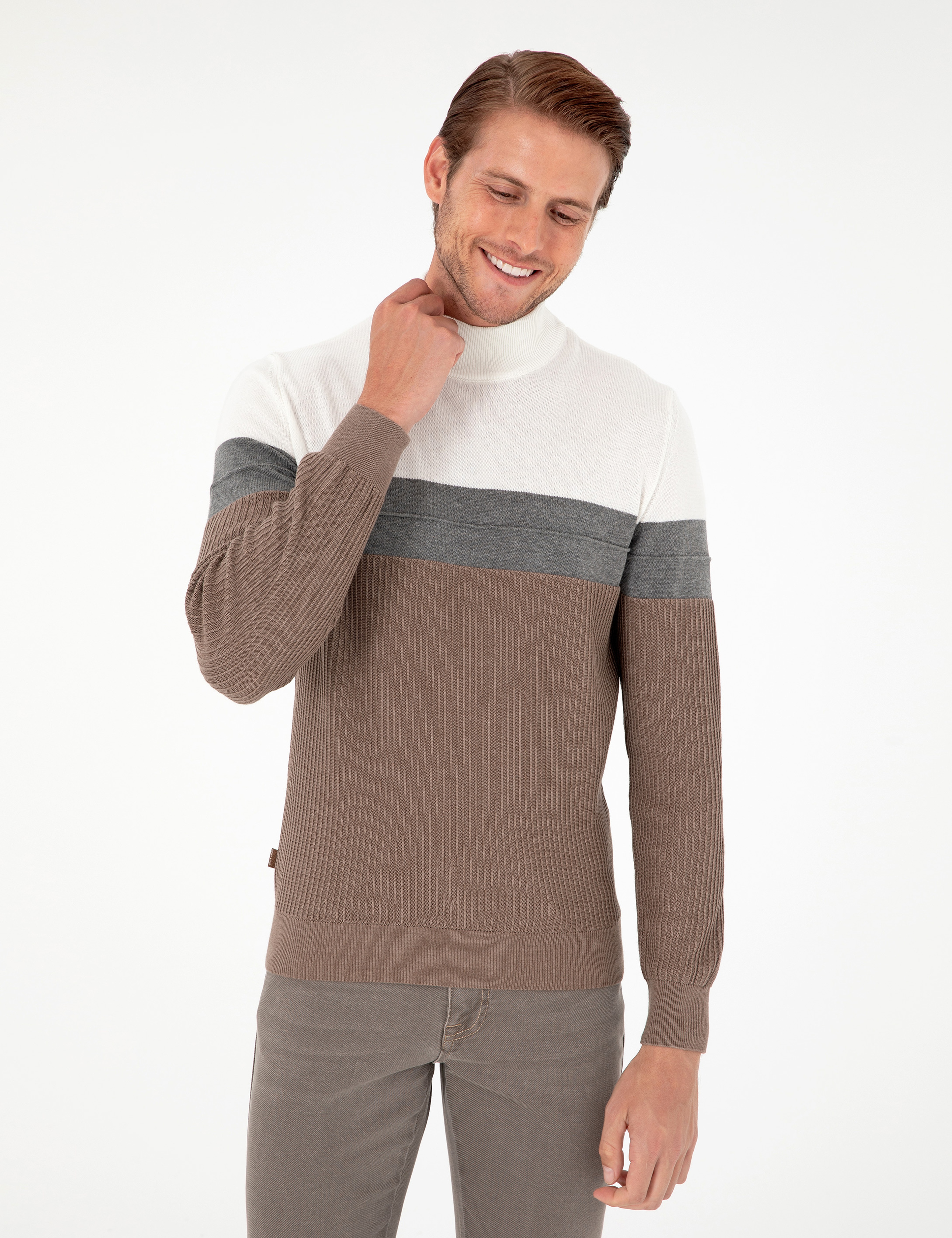 Vizon Melanj Slim Fit Yarım Balıkçı Yaka Triko Kazak - Image 3