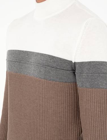 Vizon Melanj Slim Fit Yarım Balıkçı Yaka Triko Kazak