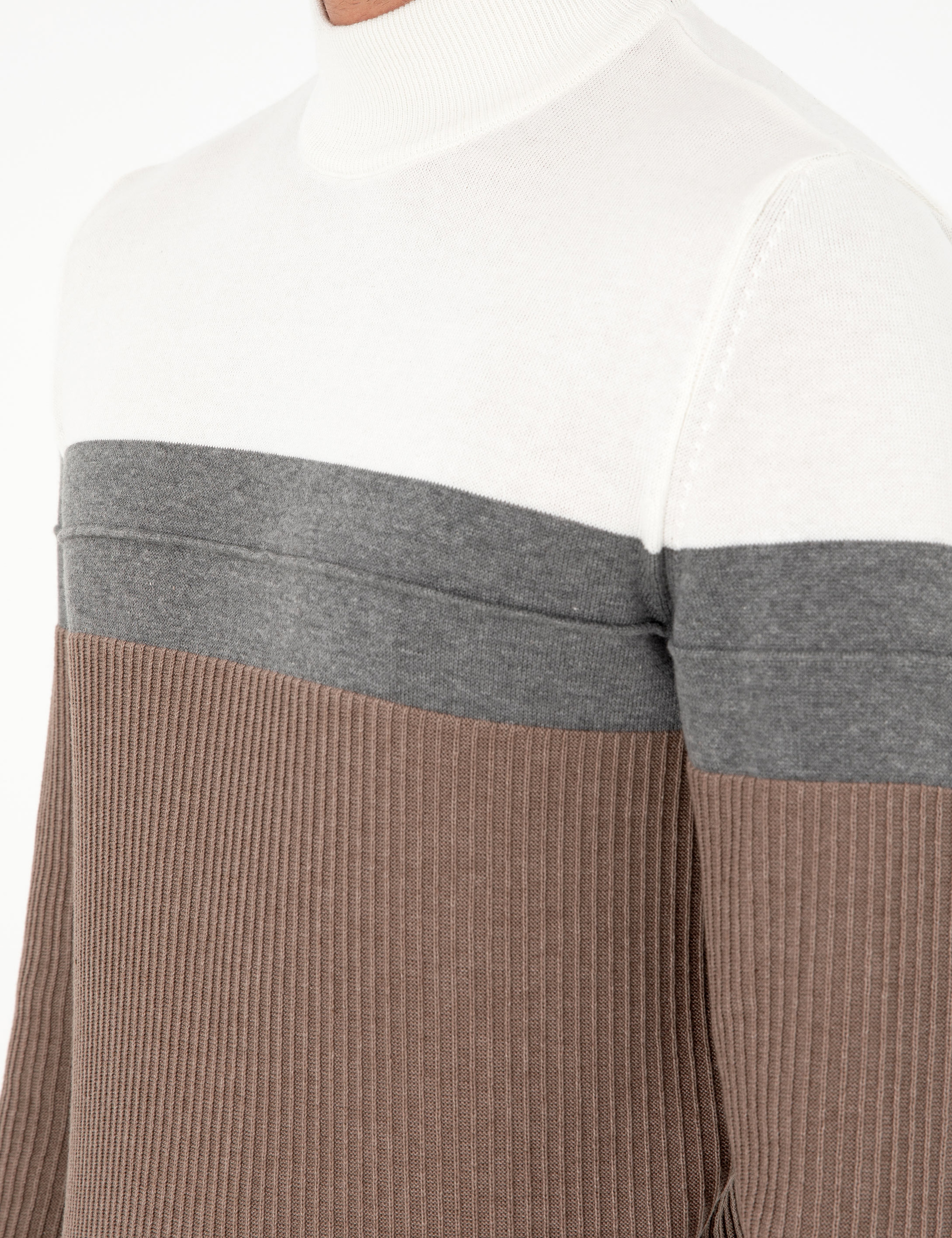 Vizon Melanj Slim Fit Yarım Balıkçı Yaka Triko Kazak - Image 7
