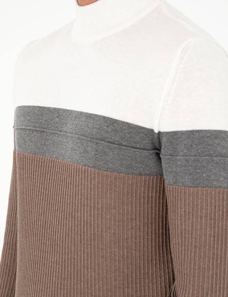 Vizon Melanj Slim Fit Yarım Balıkçı Yaka Triko Kazak - 50300526018