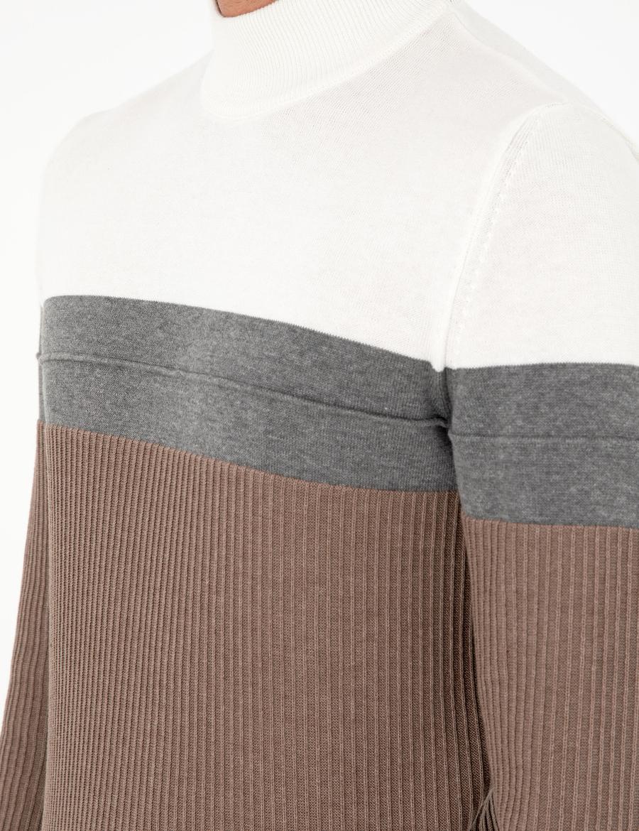 Vizon Melanj Slim Fit Yarım Balıkçı Yaka Triko Kazak