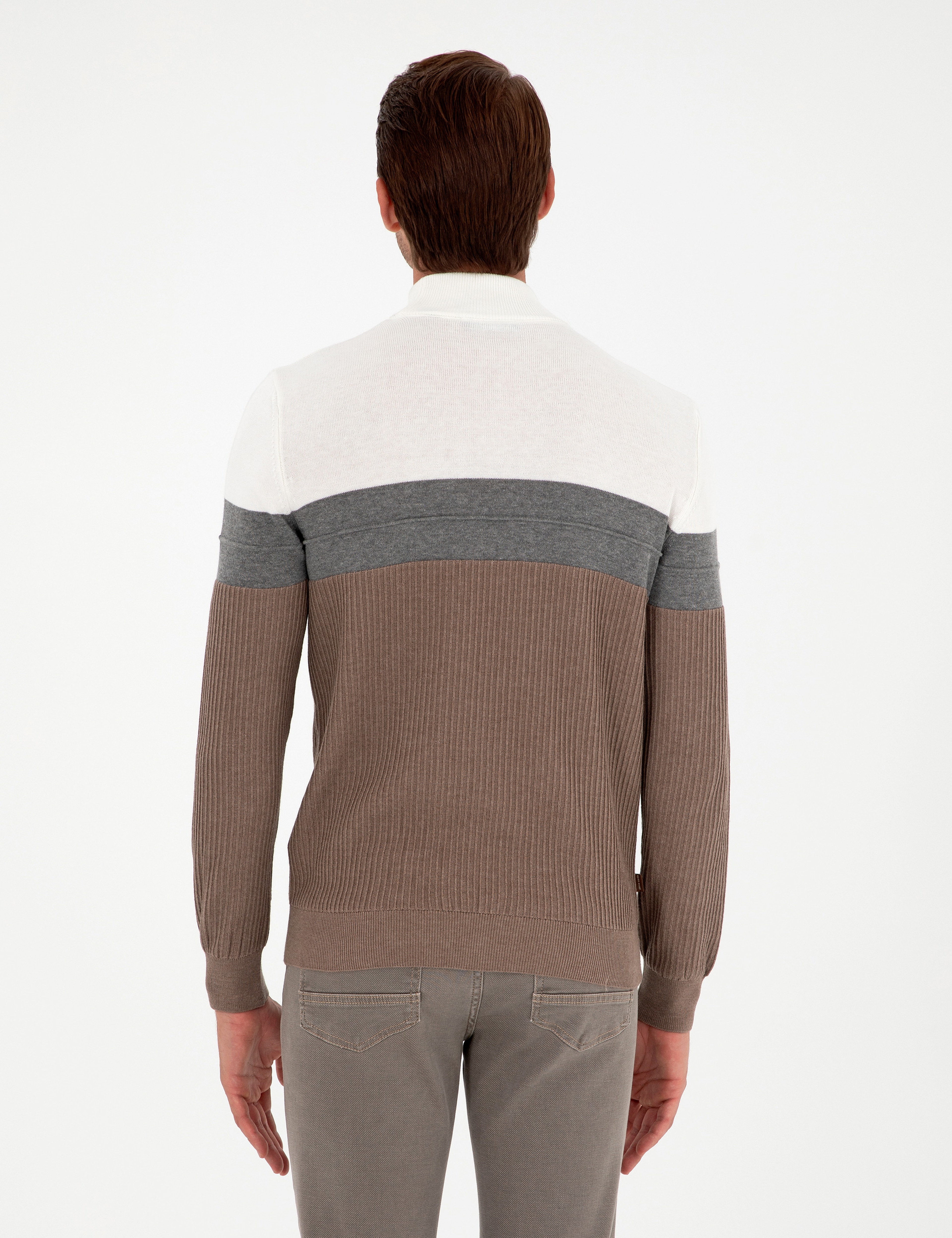 Vizon Melanj Slim Fit Yarım Balıkçı Yaka Triko Kazak - Image 5