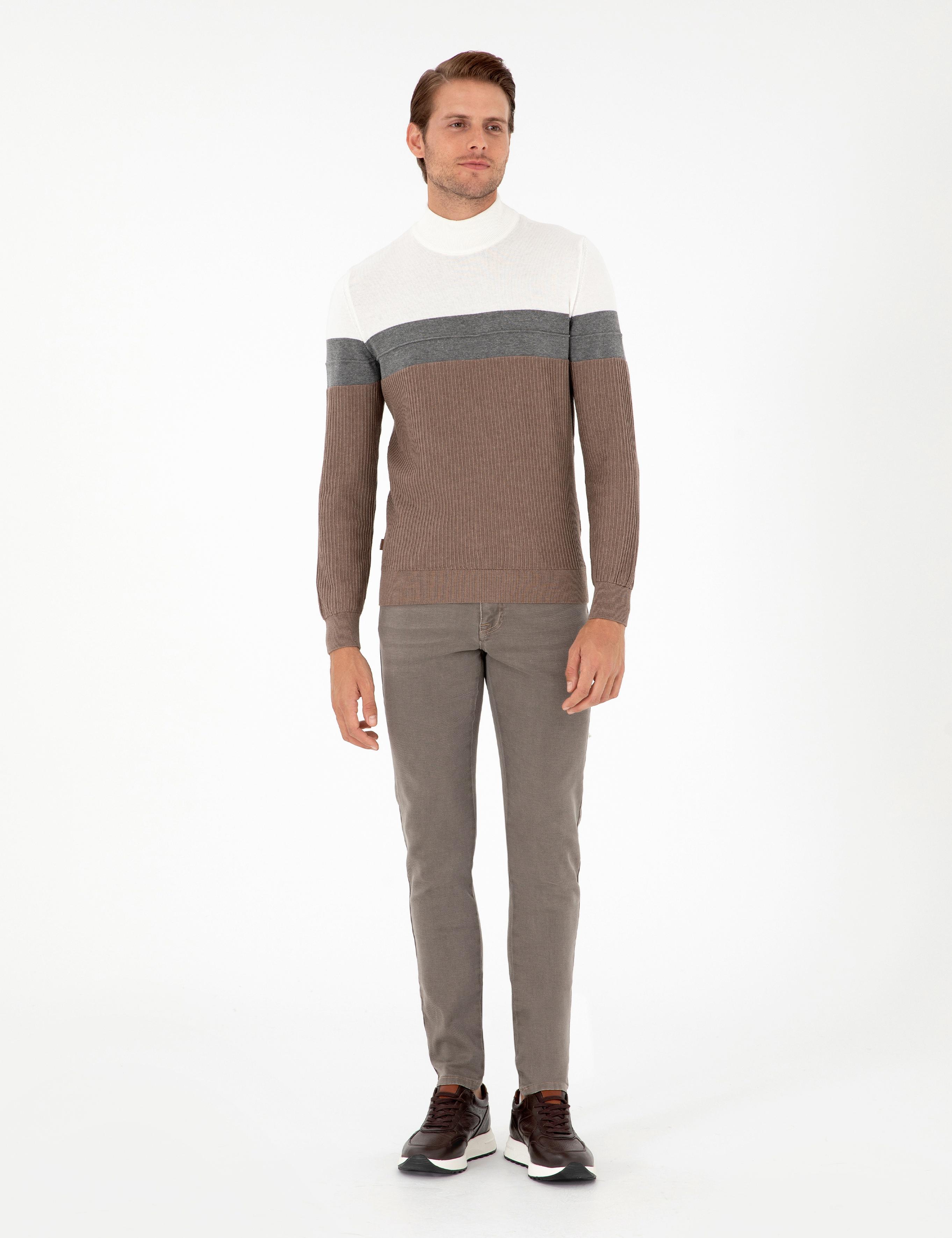 Vizon Melanj Slim Fit Yarım Balıkçı Yaka Triko Kazak