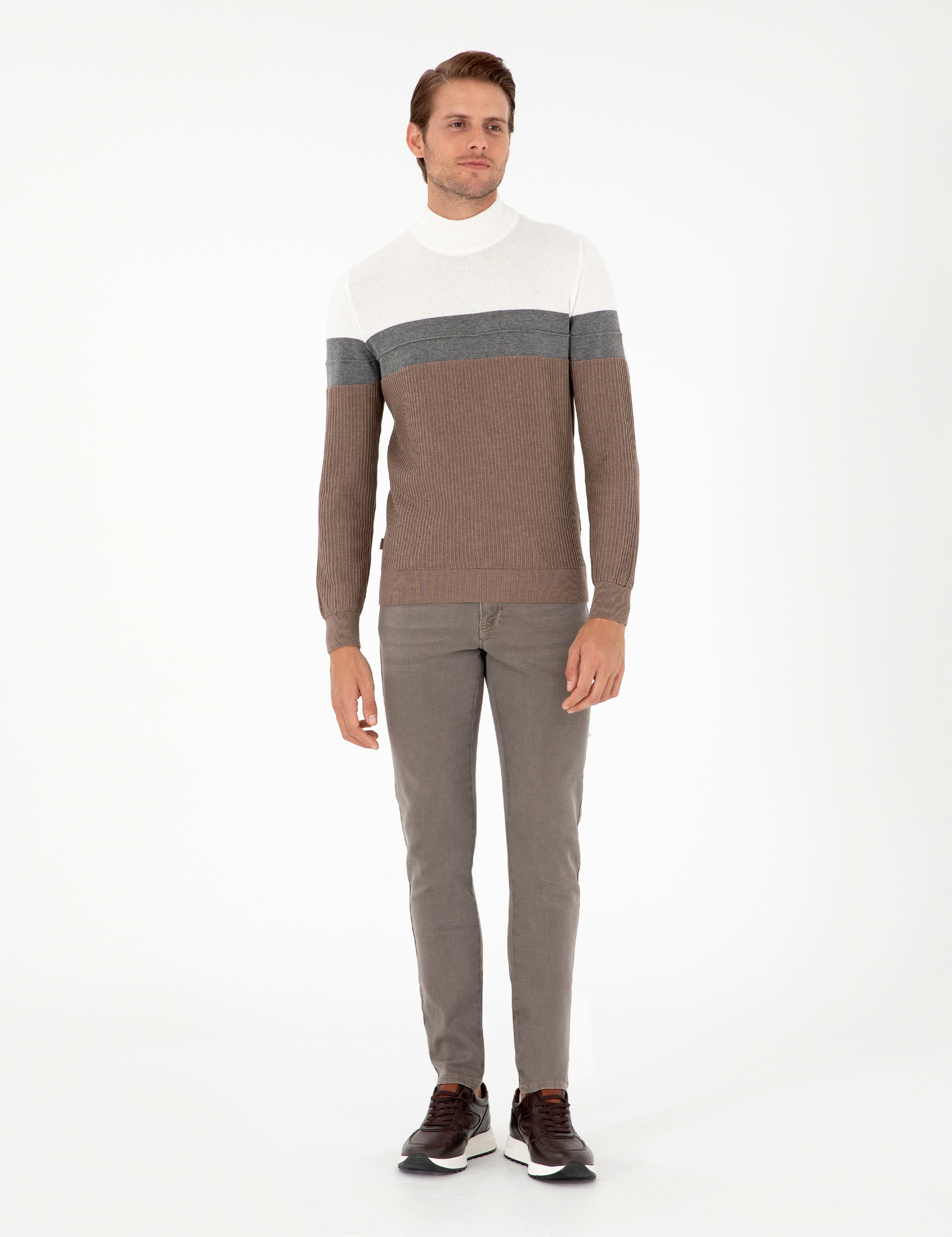 Vizon Melanj Slim Fit Yarım Balıkçı Yaka Triko Kazak - Image 4