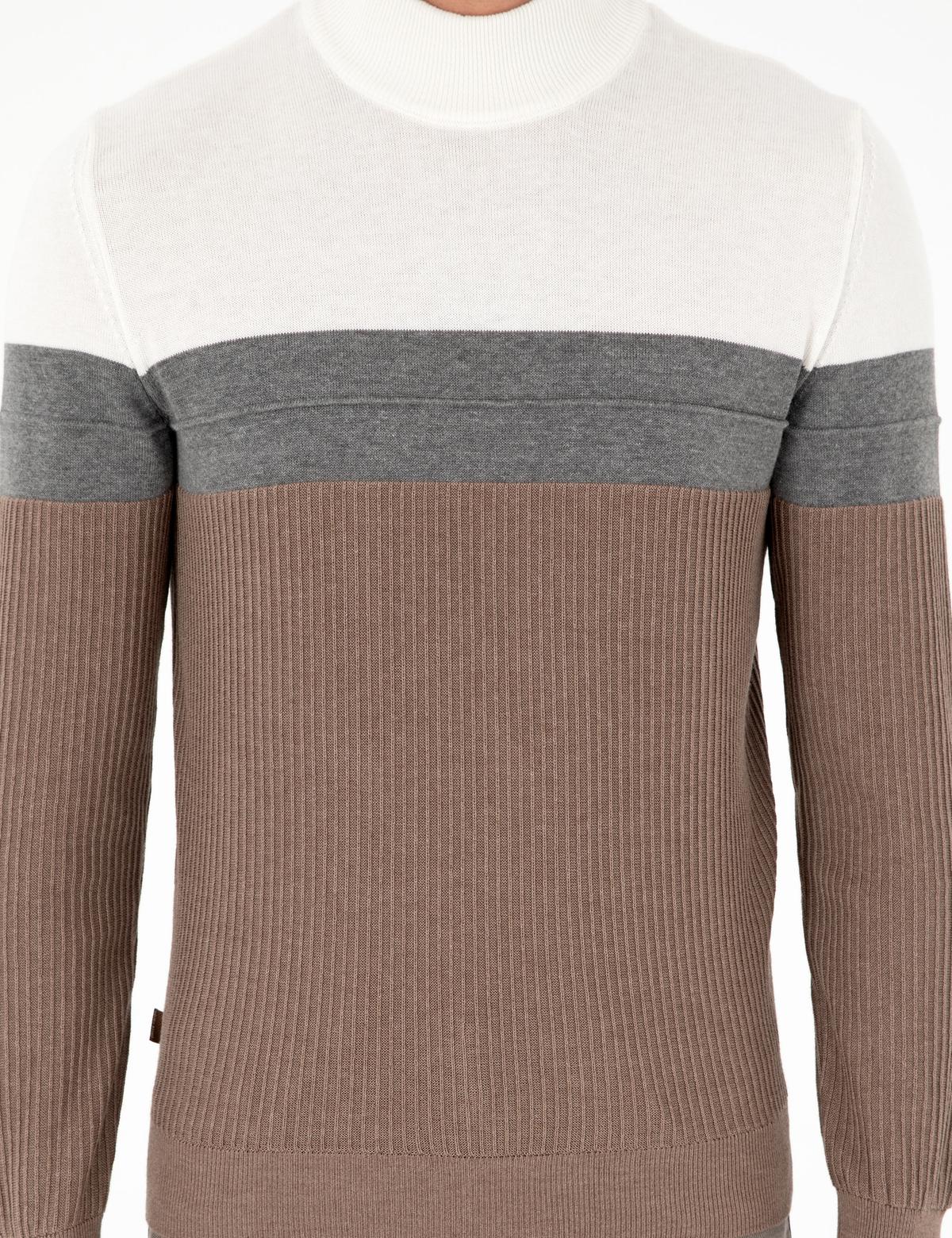 Vizon Melanj Slim Fit Yarım Balıkçı Yaka Triko Kazak - 50300526018