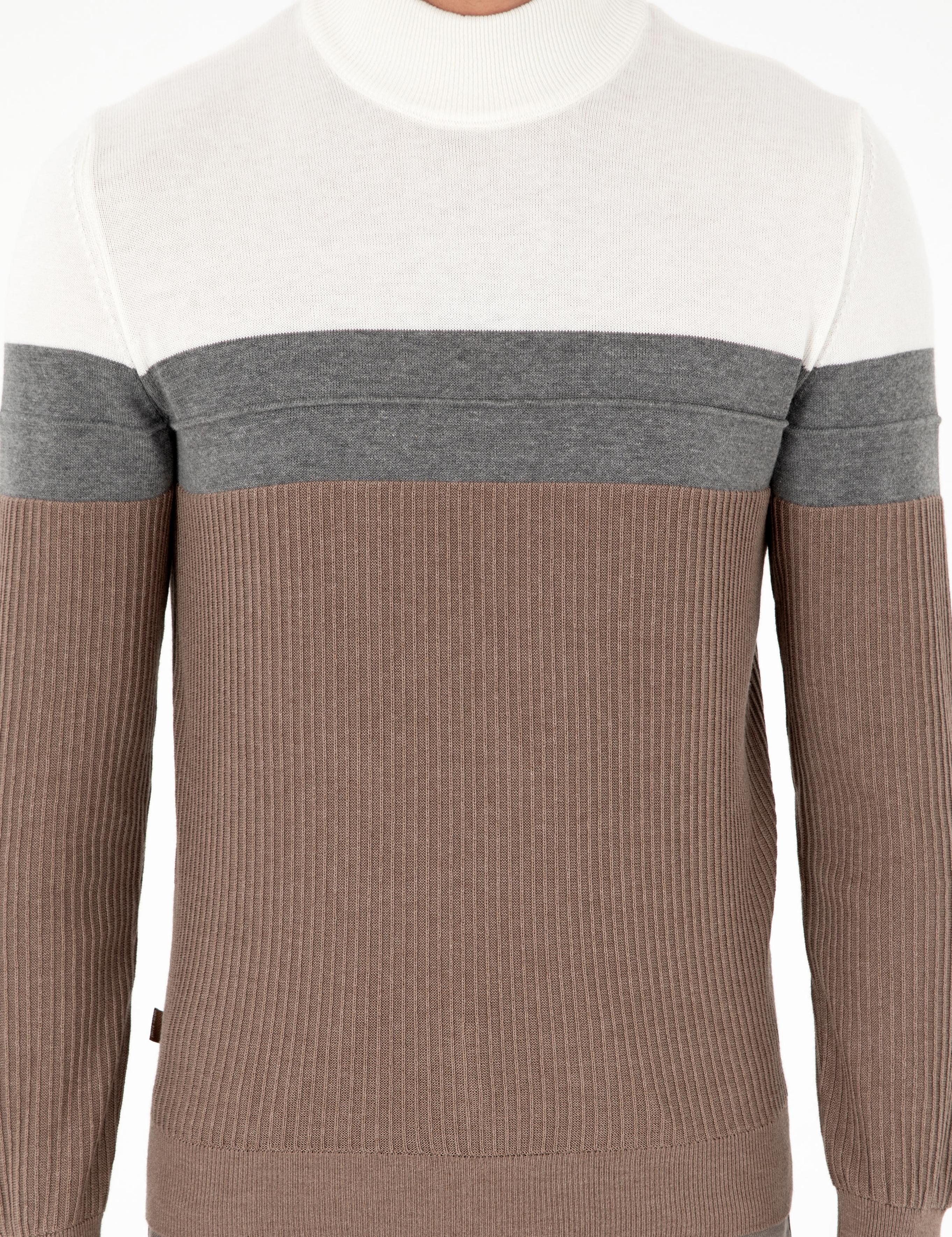 Vizon Melanj Slim Fit Yarım Balıkçı Yaka Triko Kazak