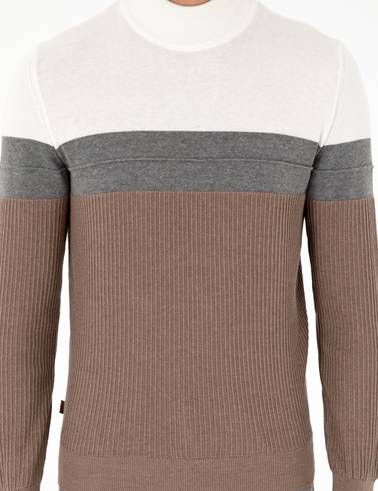 Vizon Melanj Slim Fit Yarım Balıkçı Yaka Triko Kazak