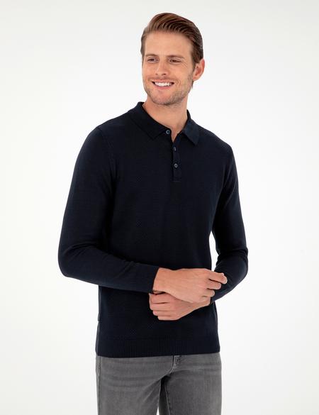 Lacivert Slim Fit Düğmeli Polo Yaka Triko Kazak - 50300506007