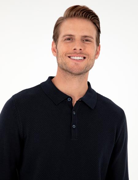 Lacivert Slim Fit Düğmeli Polo Yaka Triko Kazak - 50300506007