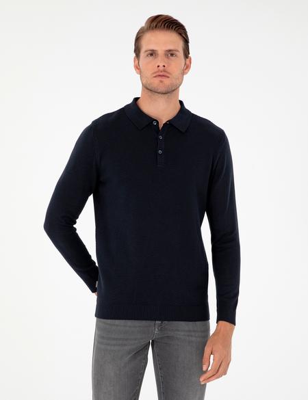 Lacivert Slim Fit Düğmeli Polo Yaka Triko Kazak - 50300506007