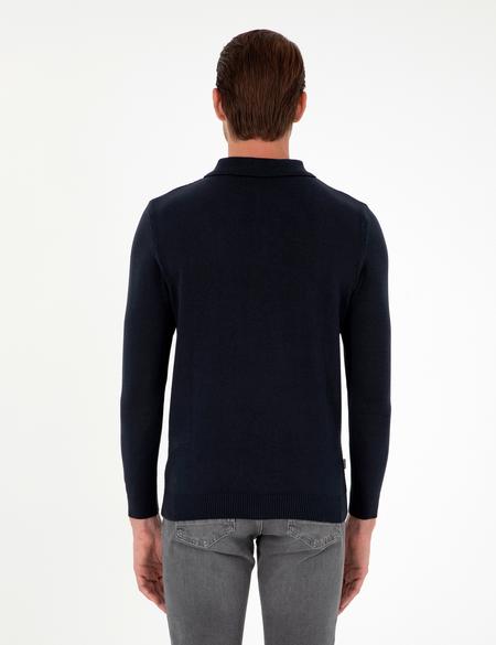 Lacivert Slim Fit Düğmeli Polo Yaka Triko Kazak - 50300506007