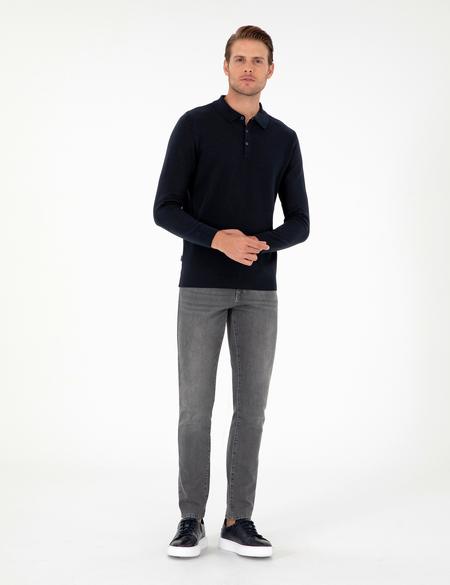 Lacivert Slim Fit Düğmeli Polo Yaka Triko Kazak - 50300506007