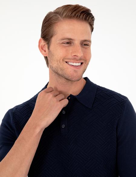 Lacivert Slim Fit Düğmeli Polo Yaka Triko Kazak - 50300521009