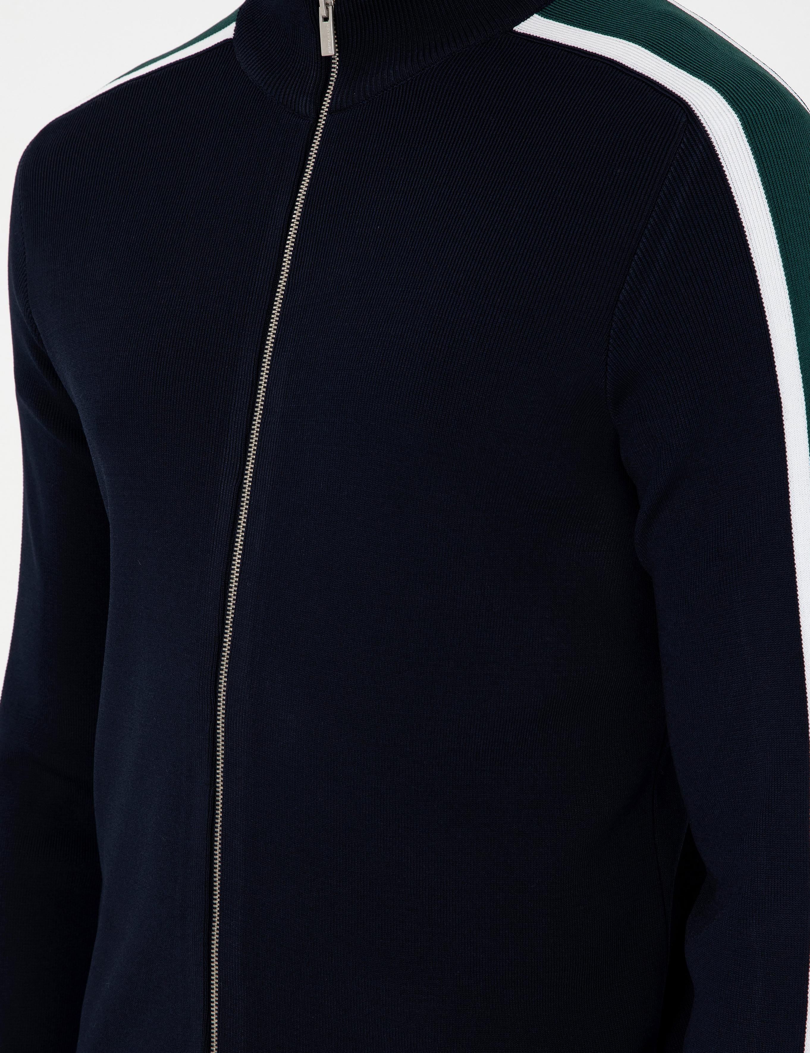 Lacivert Slim Fit Yün Karışımlı Fermuarlı Triko Hırka