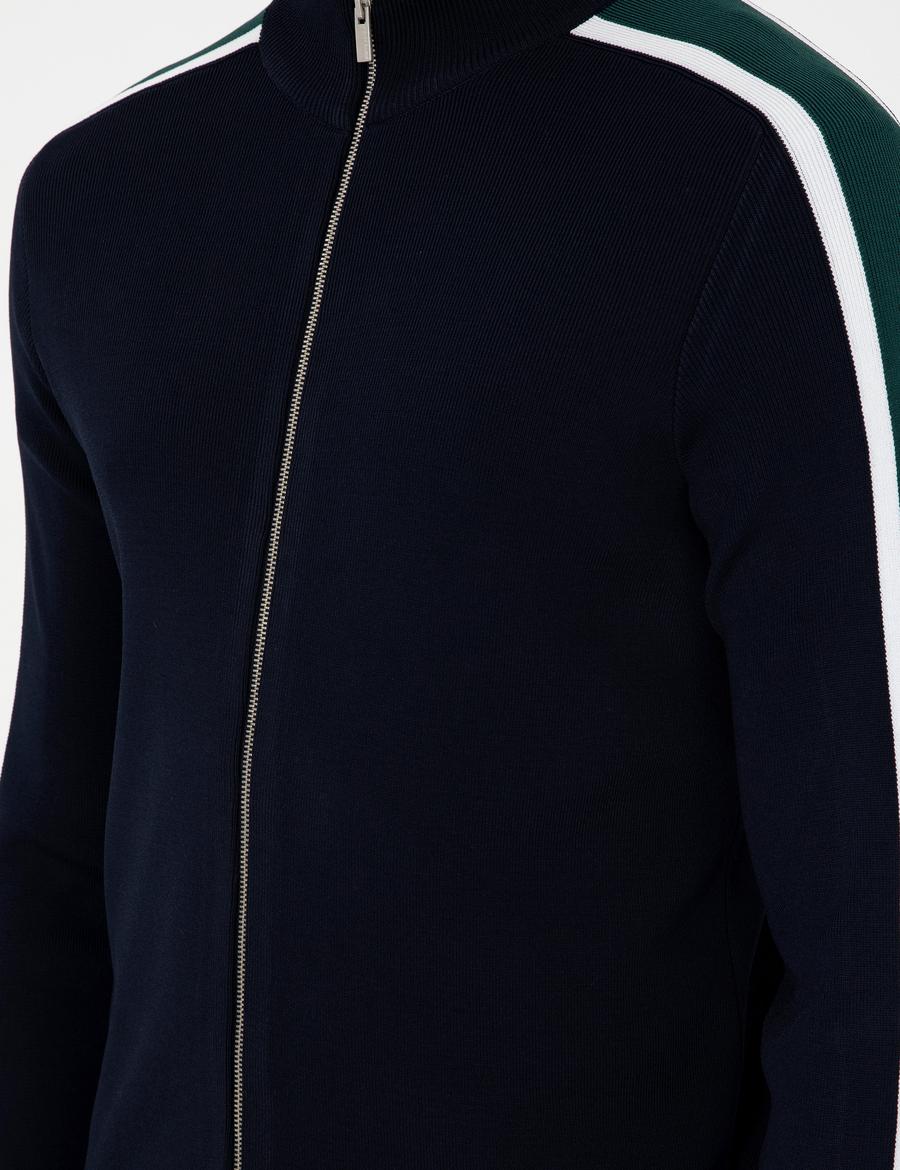 Lacivert Slim Fit Yün Karışımlı Fermuarlı Triko Hırka