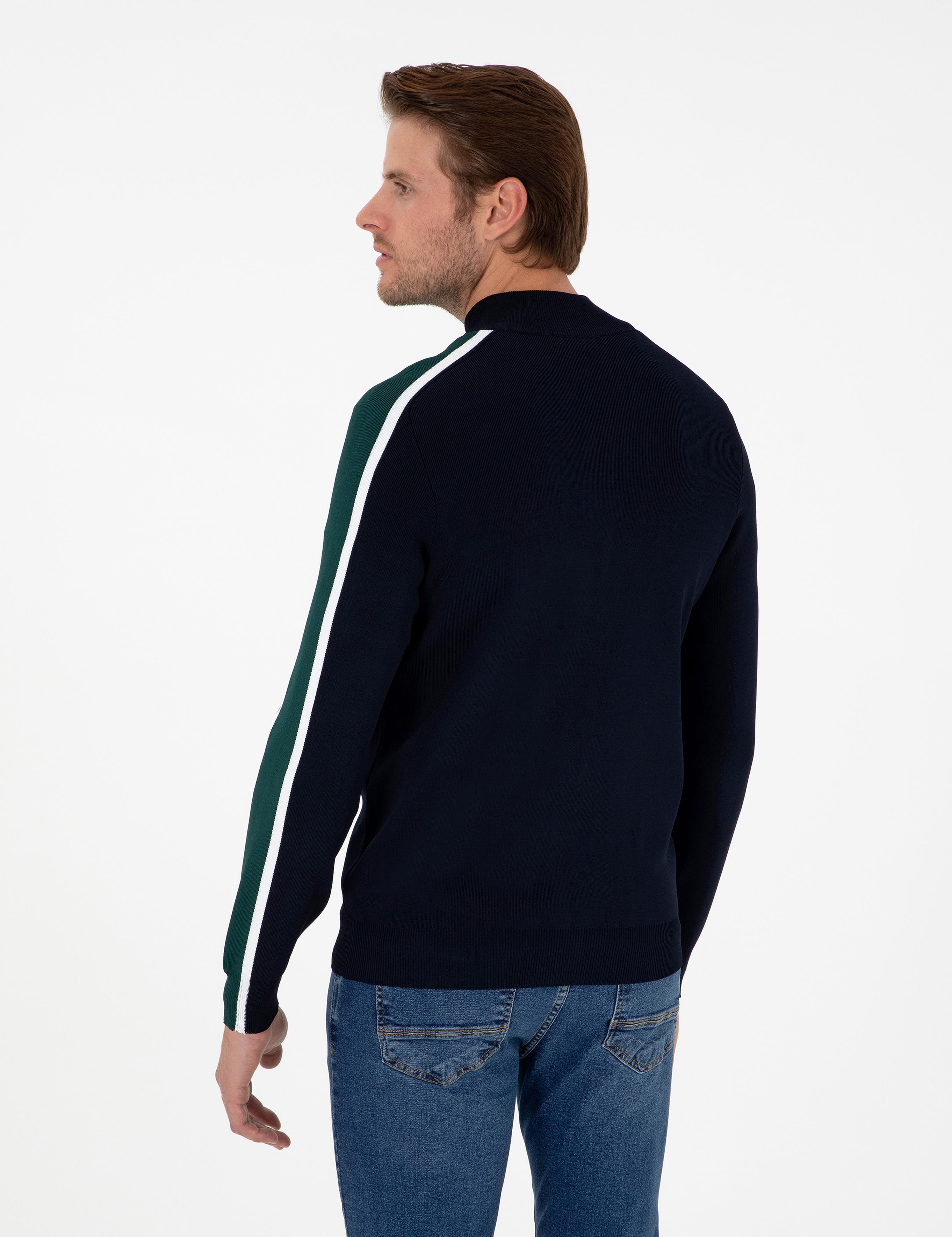 Lacivert Slim Fit Yün Karışımlı Fermuarlı Triko Hırka