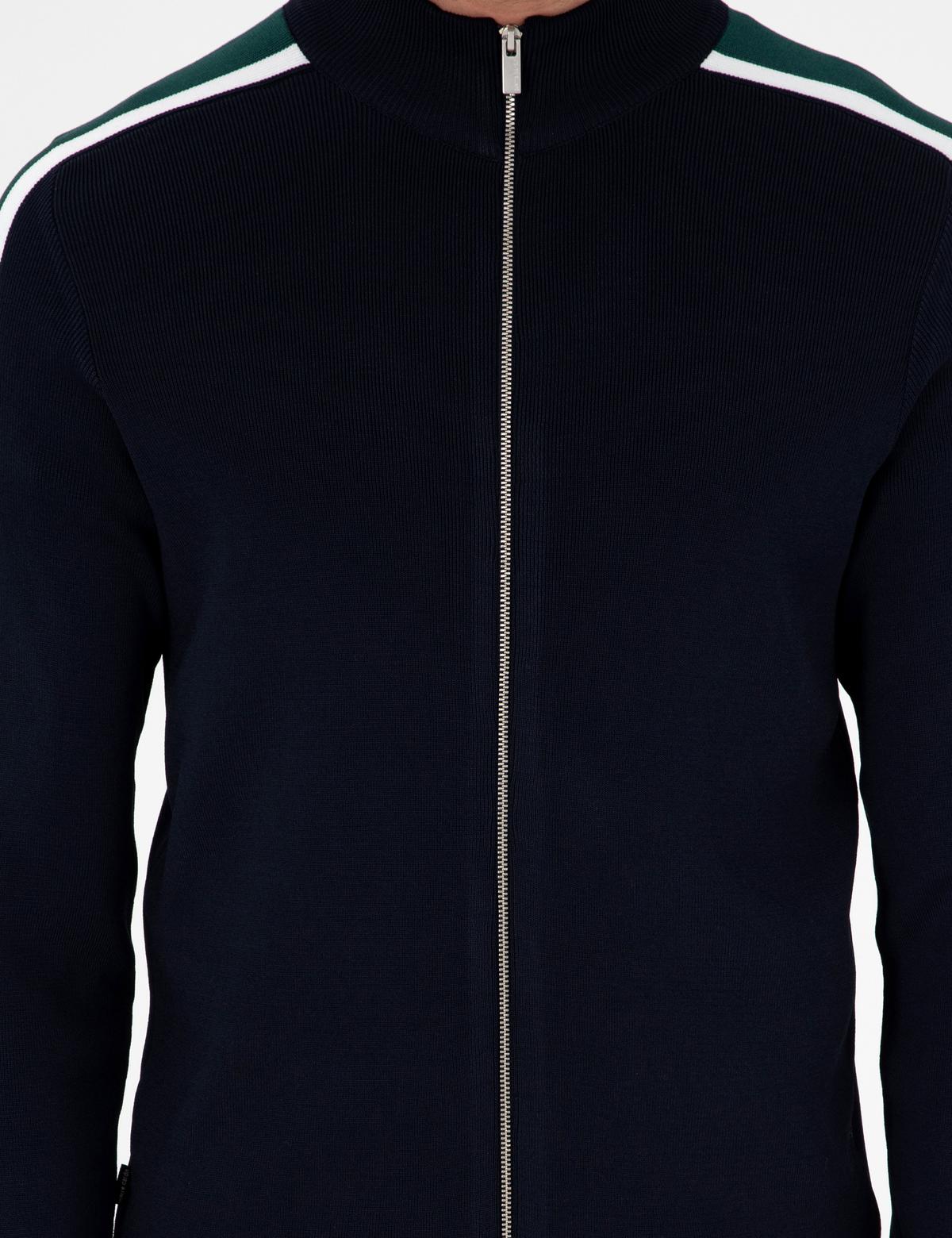 Lacivert Slim Fit Yün Karışımlı Fermuarlı Triko Hırka - 50296447006