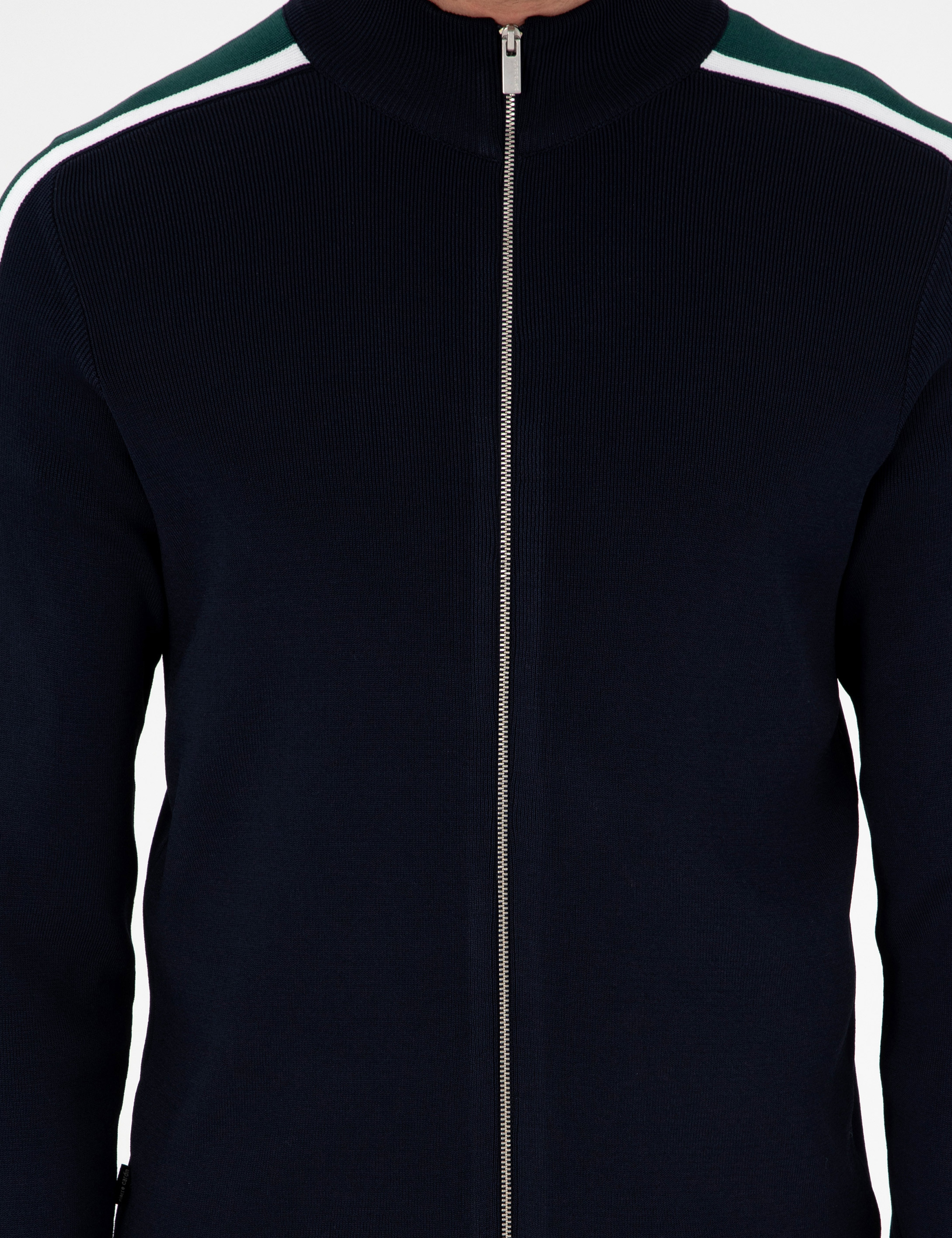 Lacivert Slim Fit Yün Karışımlı Fermuarlı Triko Hırka - Image 6