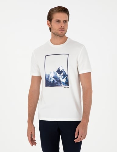 Ekru Regular Fit Bisiklet Yaka Tişört