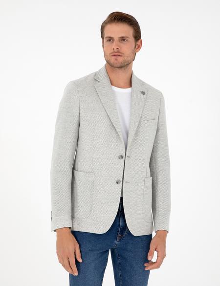 Gri Yün Karışımlı Slim Fit Ceket - 50292127008