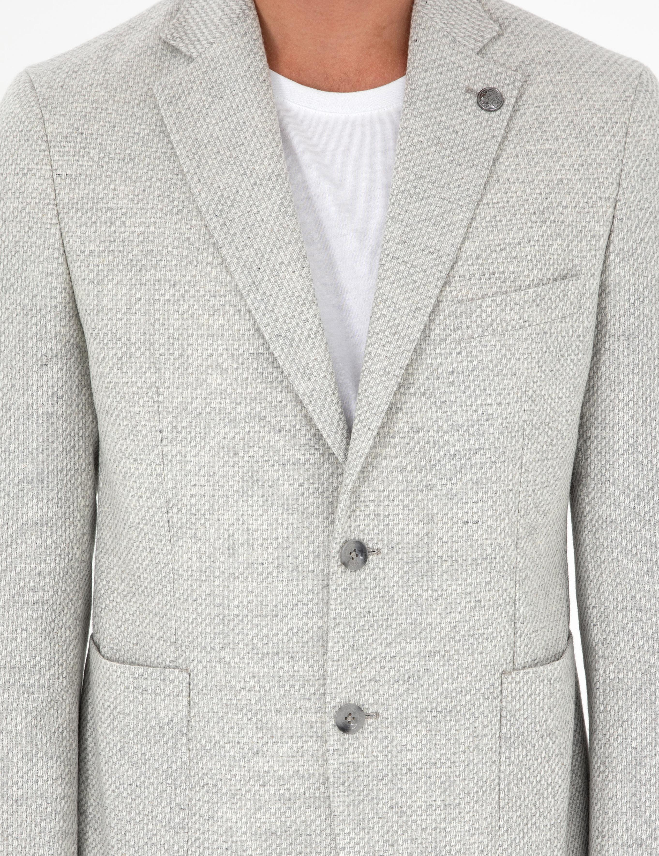 Gri Yün Karışımlı Slim Fit Ceket