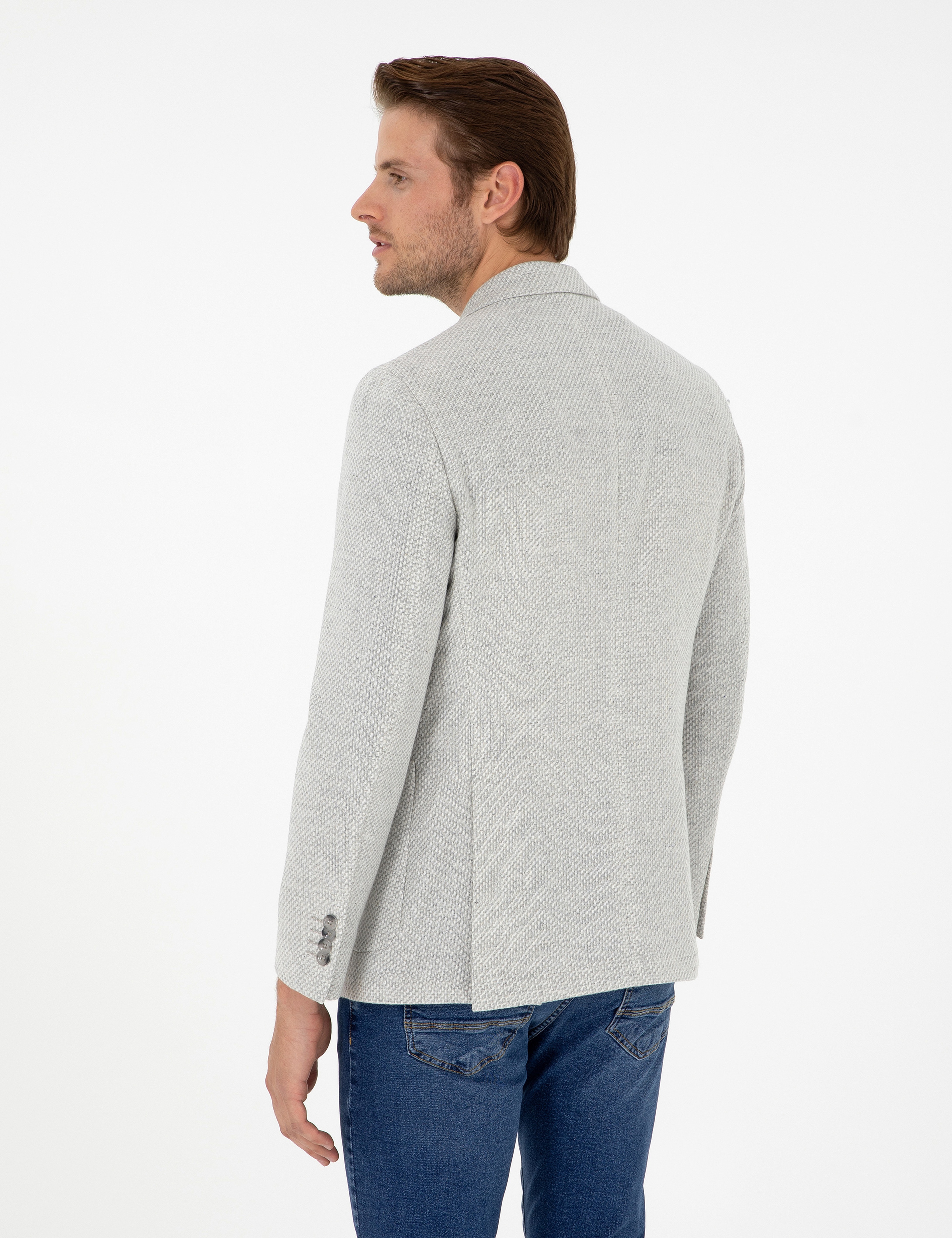 Gri Yün Karışımlı Slim Fit Ceket - Image 5