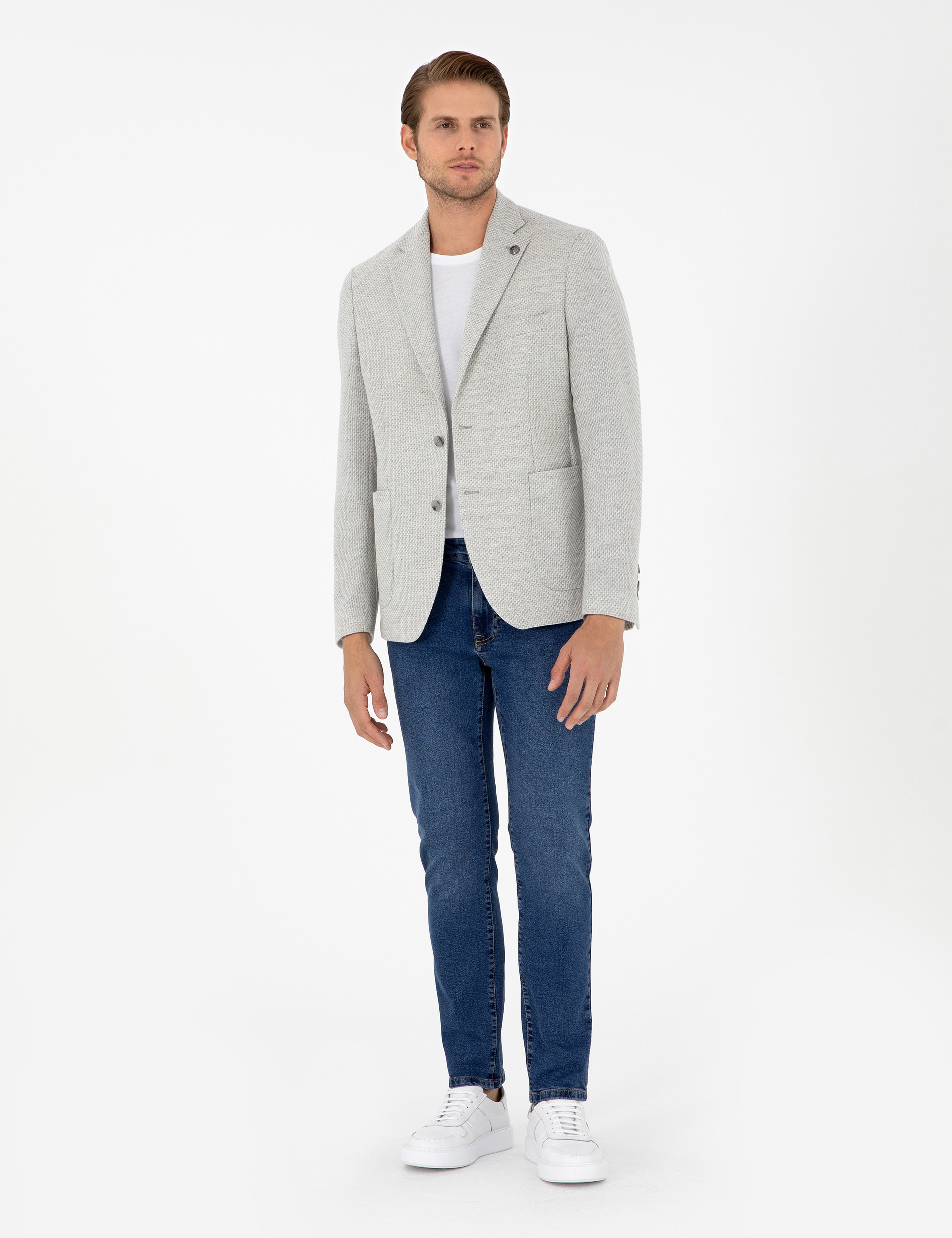 Gri Yün Karışımlı Slim Fit Ceket - Image 4