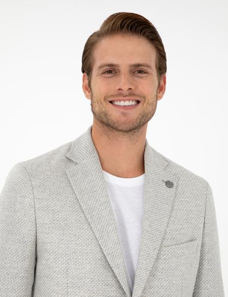 Gri Yün Karışımlı Slim Fit Ceket - 50292127008