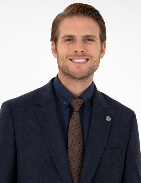 Lacivert Slim Fit Ekose Yün Takım Elbise - 50291944008