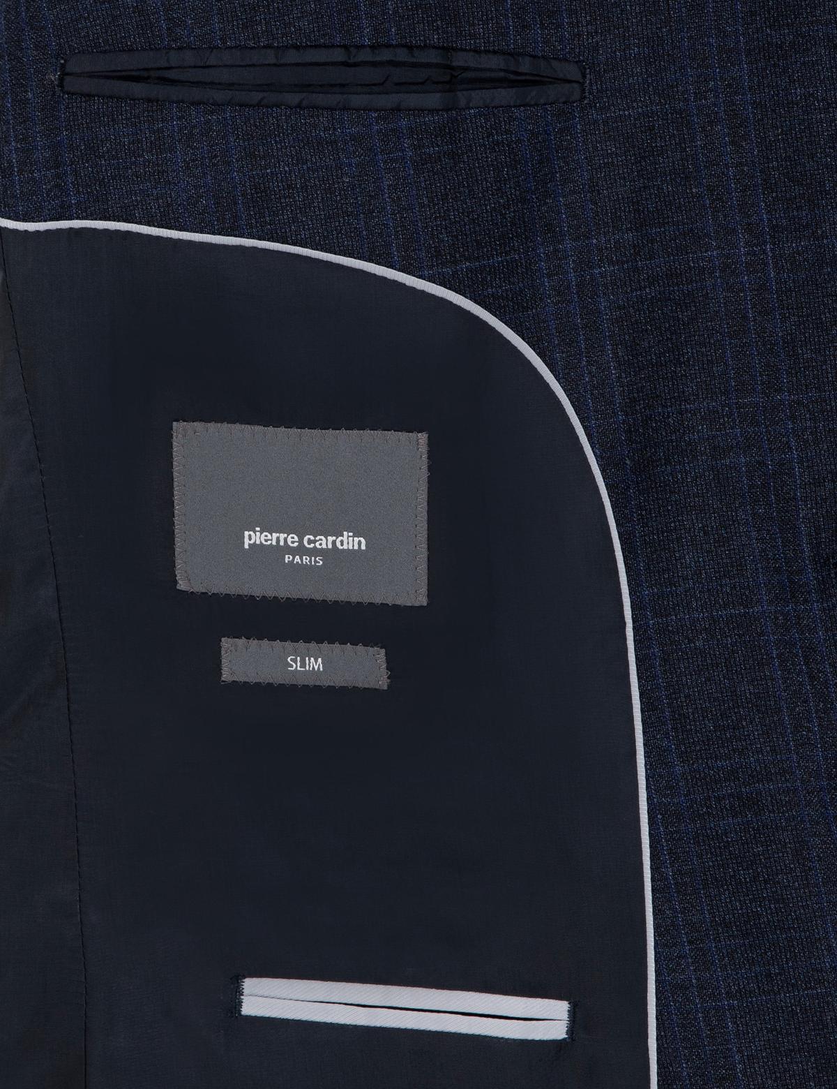 Lacivert Slim Fit Ekose Yün Takım Elbise - 50291944008