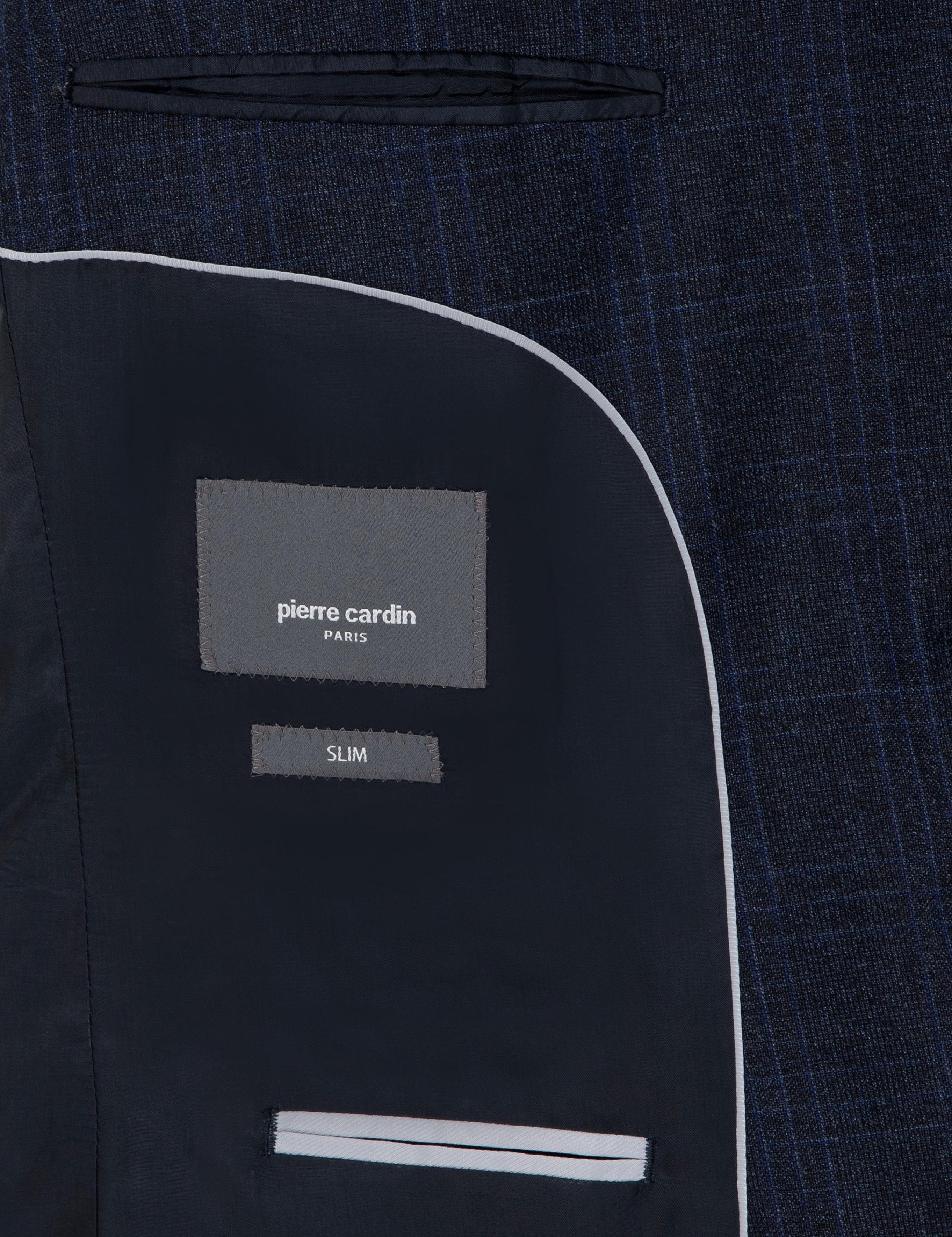 Lacivert Slim Fit Ekose Yün Takım Elbise