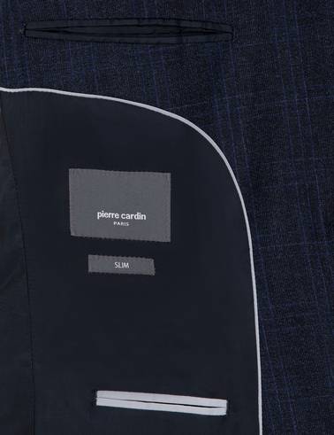 Lacivert Slim Fit Ekose Yün Takım Elbise