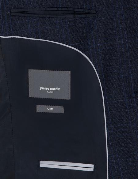 Lacivert Slim Fit Ekose Yün Takım Elbise - 50291944008