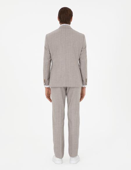 Bej Slim Fit Çizgili Yün Kaşmir Karışımlı Takım Elbise - 50295308050
