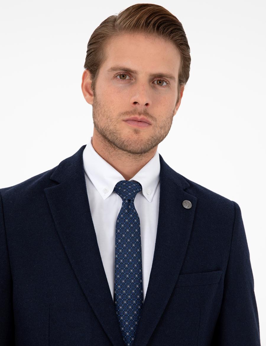 Lacivert Yün Karışımlı Ex. Slim Fit Ceket