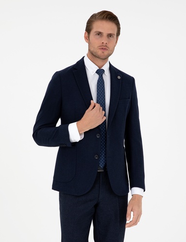 Lacivert Yün Karışımlı Ex. Slim Fit Ceket