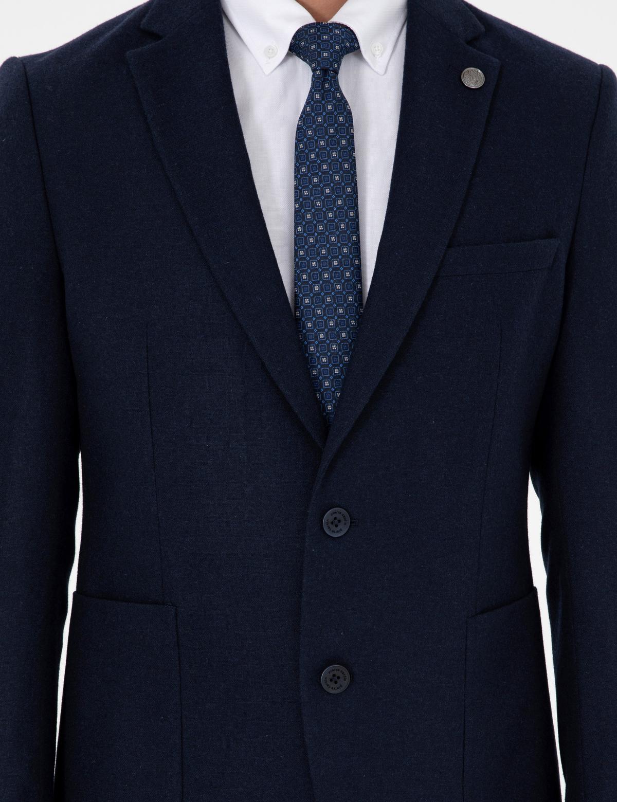 Lacivert Yün Karışımlı Ex. Slim Fit Ceket - 50291930044