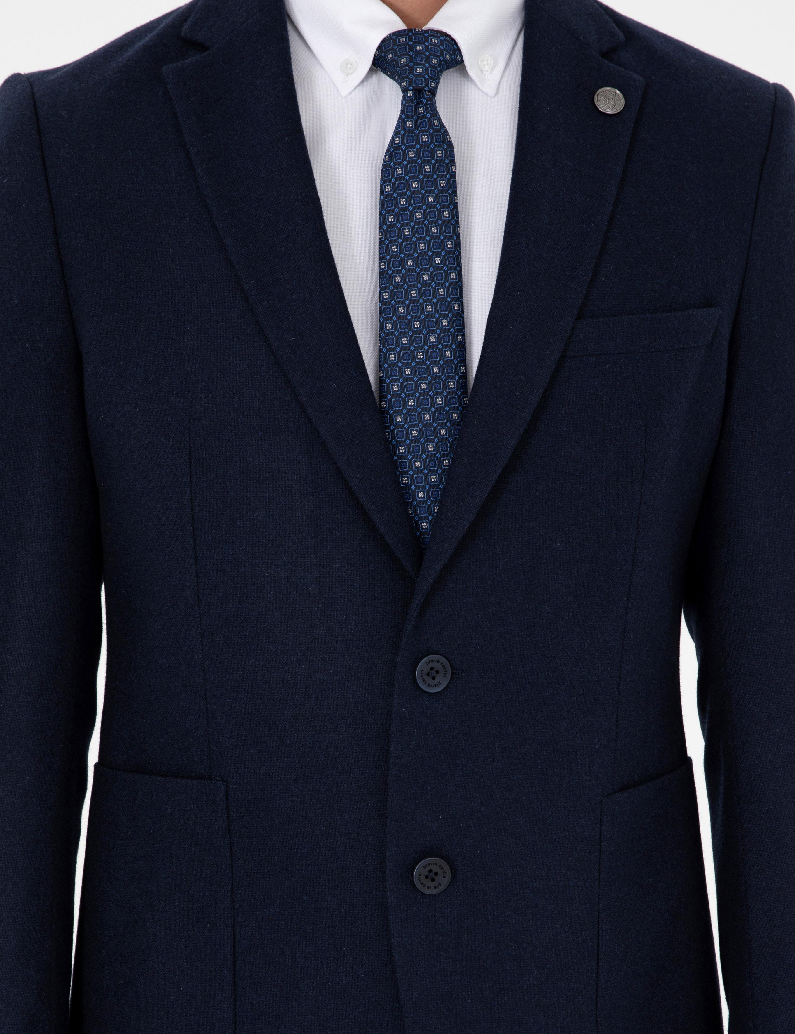 Lacivert Yün Karışımlı Ex. Slim Fit Ceket