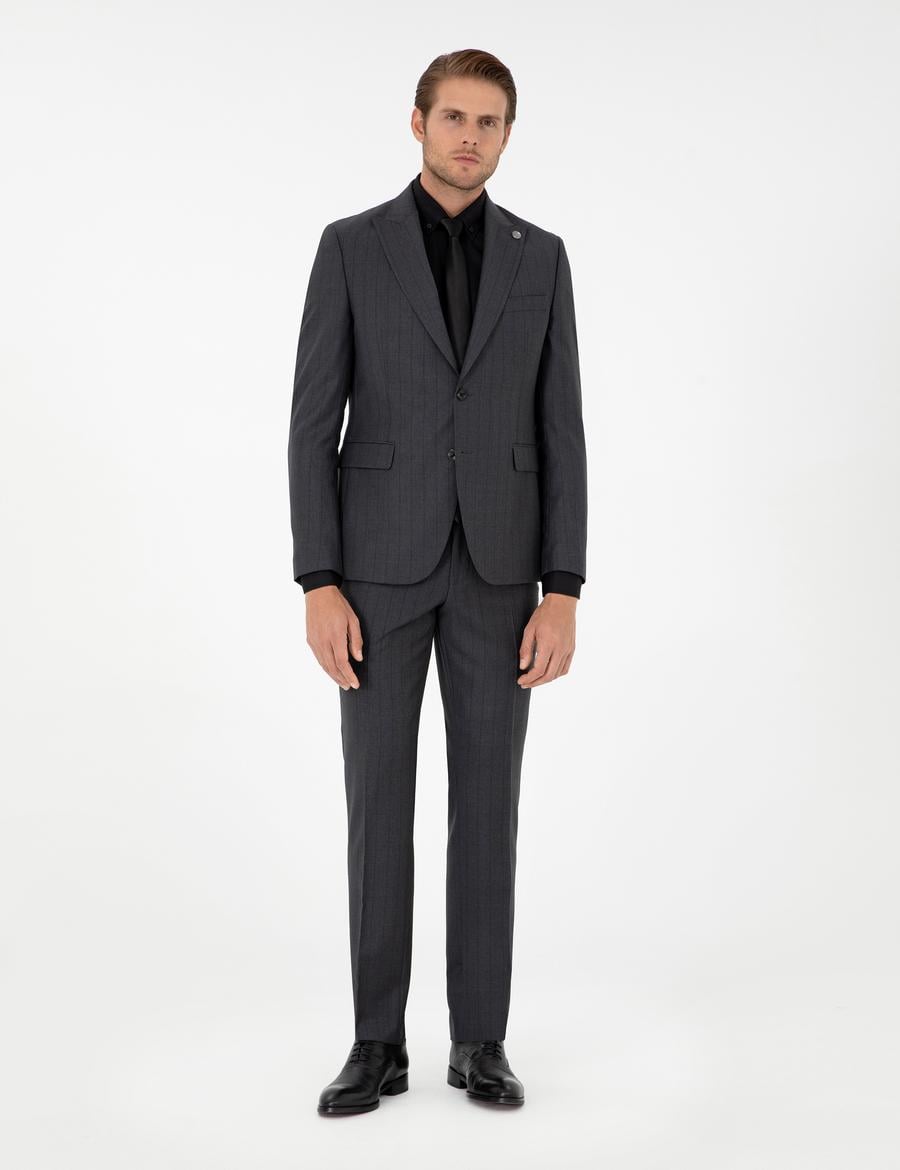 Antrasit Slim Fit Yün Takım Elbise