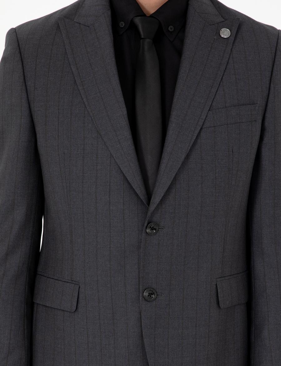 Antrasit Slim Fit Yün Takım Elbise
