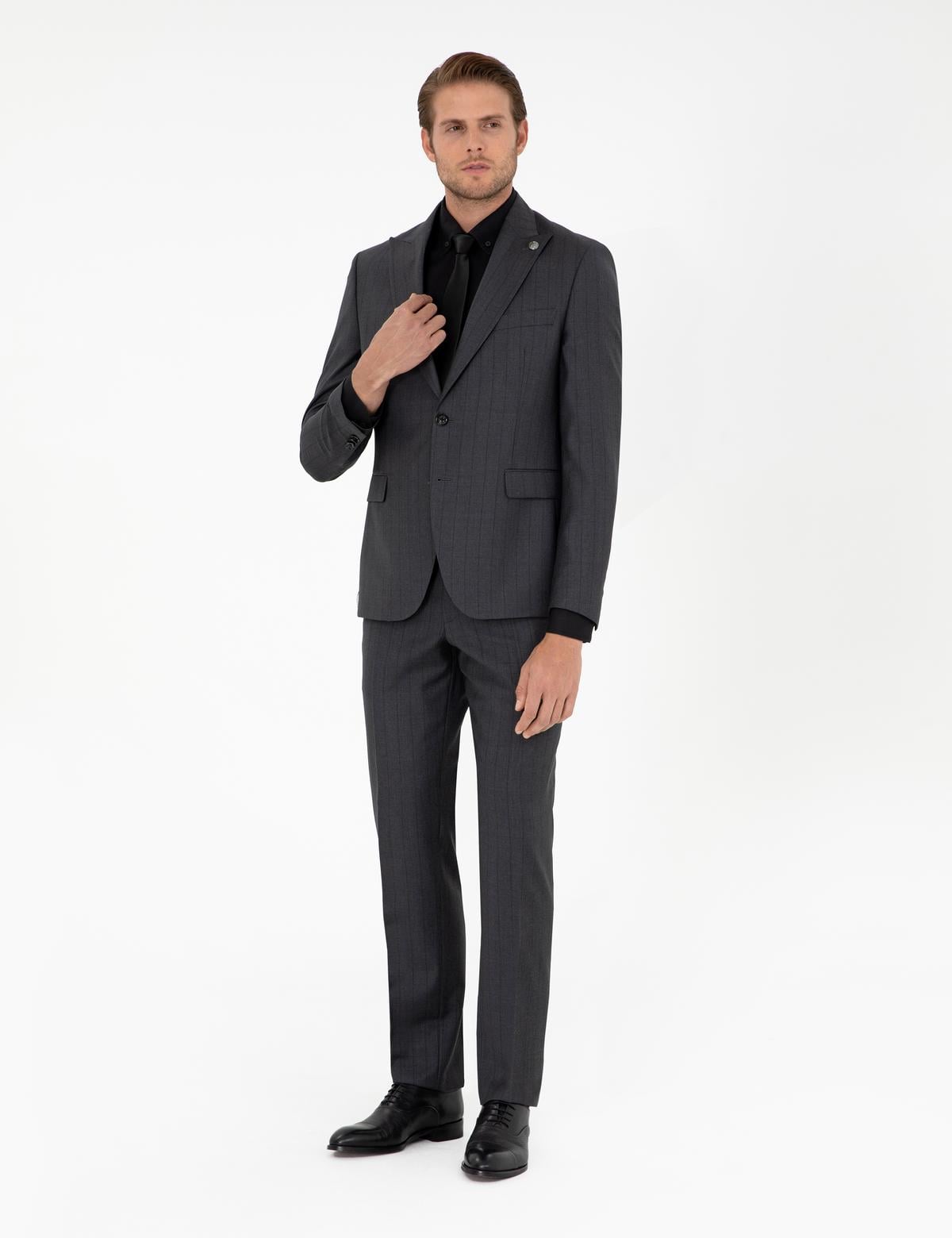 Antrasit Slim Fit Yün Takım Elbise - 50291972008