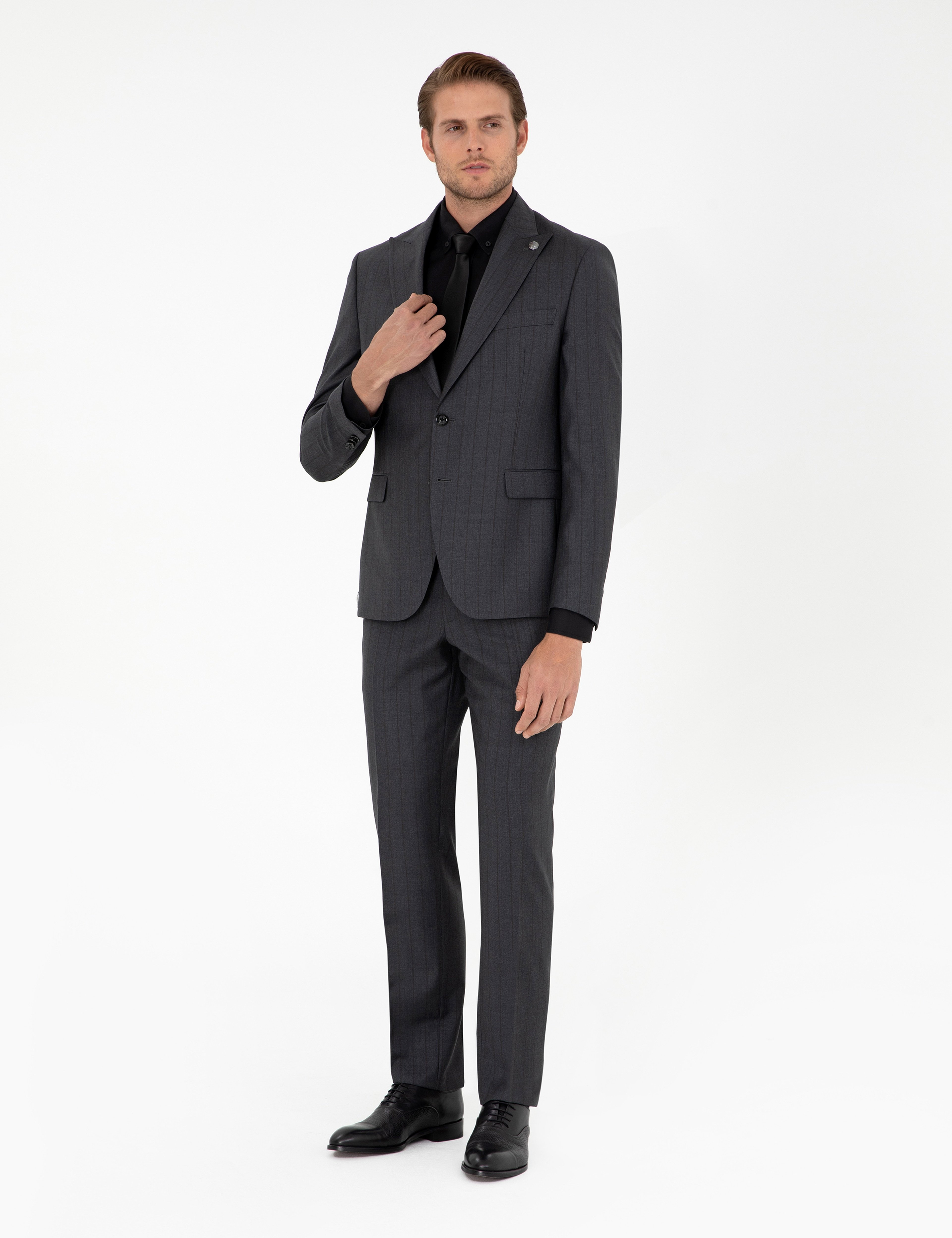 Antrasit Slim Fit Yün Takım Elbise - Image 4