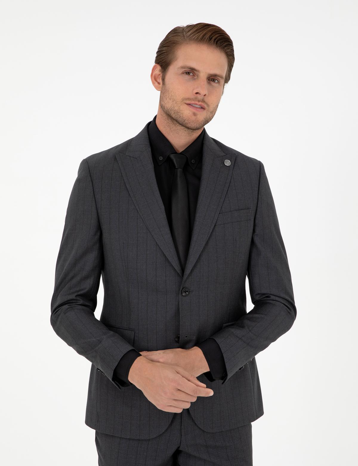 Antrasit Slim Fit Yün Takım Elbise - 50291972008